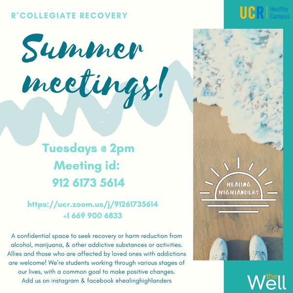 R’collegiate recovery meetings - A confidential space to seek recovery or harm reduction from alcohol, marijuana, & other addictive substances or activities. Allies and those who are affected by loved ones with addictions are welcome! We’re students working through various stages of our lives, with a common goal to make positive changes. Add us on instagram & facebook @healinghighlanders  